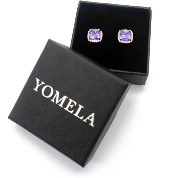 Women's Square Birthstone Cubic Zirconia Mall Dainty Purple Elegant Earring - Picture 6 of 6